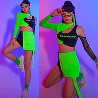 Women's Kpop Dancer DJ Dancing Party Jazz Polyester Black and Green Top Skirt miniinthebox Women's Kpop Dancer DJ Dancing Party Jazz Polyester Black and Green Top Skirt miniinthebox