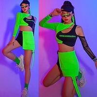 Women's Kpop Dancer DJ Dancing Party Jazz Polyester Black and Green Top Skirt miniinthebox - thumbnail