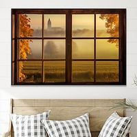 Landscape Wall Art Canvas False Windows Autumn Trees Prints and Posters Landscape Pictures Decorative Fabric Painting For Living Room Pictures No Frame miniinthebox