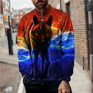 Men's Unisex Sweatshirt Pullover Graphic Prints Wolf Quarter Zip Print Casual Daily Sports 3D Print Casual Designer Hoodies Sweatshirts  Blue miniinthebox