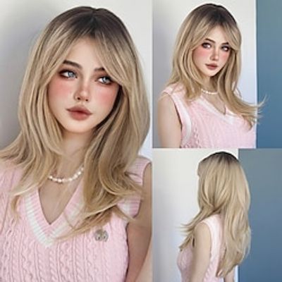 Synthetic Wig Uniforms Career Costumes Frozen Hell Girl Cardcaptor Sakura Karneval Straight kinky Straight Layered Haircut With Bangs Machine Made Wig 24 inch Light Brown Synthetic Hair Women's Lightinthebox