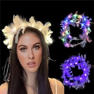 Halloween LED Feather Crown Light Up Angel Halo Headband Luminous Headdress Women Girls Wedding Christmas Glow Party MUL miniinthebox