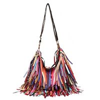 Women's Shoulder Bag Hobo Bag Sheepskin Christmas Daily Tassel Zipper Color Block Striped Rainbow Lightinthebox