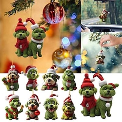 Cute Funny Green Dog Christmas Pendants Xmas Hanging Ornaments, Christmas Hanging Ornament Grinches 2D Acrylic Christmas Tree Decor Pendants miniinthebox