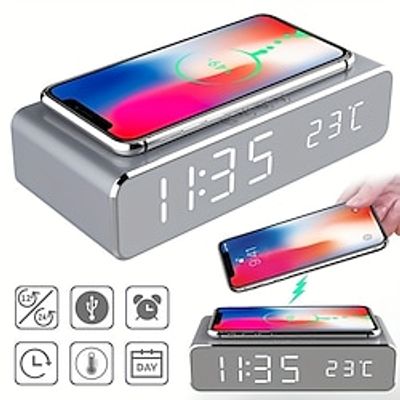 Wireless Charger Time Alarm Clock LED Digital Thermometer Earphone Phone Chargers Fast Charging Dock Station For IPhone 15 14 13 12 Samsung Lightinthebox Wireless Charger Time Alarm Clock LED Digital Thermometer Earphone Phone Chargers Fast Charging Dock Station For IPhone 15 14 13 12 Samsung Lightinthebox