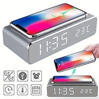 Wireless Charger Time Alarm Clock LED Digital Thermometer Earphone Phone Chargers Fast Charging Dock Station For IPhone 15 14 13 12 Samsung Lightinthebox - thumbnail