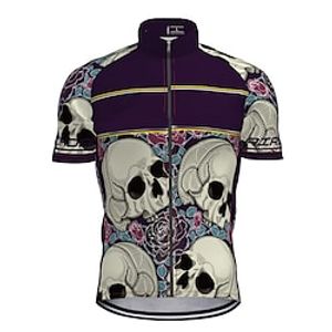 21Grams Men's Cycling Jersey Short Sleeve Bike Top with 3 Rear Pockets Mountain Bike MTB Road Bike Cycling Breathable Quick Dry Moisture Wicking Purple Skull Spandex Polyester Sports Clothing Apparel Lightinthebox