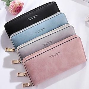 Women's Wallet Credit Card Holder Wallet PU Leather Shopping Daily Zipper Lightweight Durable Anti-Dust Solid Color Black Pink Blue miniinthebox
