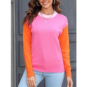 Women's Pullover Sweater Jumper Jumper Ribbed Knit Patchwork Color Block Crew Neck Stylish Casual Outdoor Daily Fall Winter Pink Gray S M L Lightinthebox