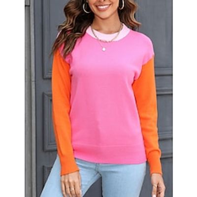 Women's Pullover Sweater Jumper Jumper Ribbed Knit Patchwork Color Block Crew Neck Stylish Casual Outdoor Daily Fall Winter Pink Gray S M L miniinthebox Women's Pullover Sweater Jumper Jumper Ribbed Knit Patchwork Color Block Crew Neck Stylish Casual Outdoor Daily Fall Winter Pink Gray S M L miniinthebox