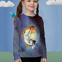 Kids Girls' T shirt Long Sleeve 3D Print Cat Moon Animal Blue Children Tops Fall Active Regular Fit 4-12 Years Lightinthebox - thumbnail