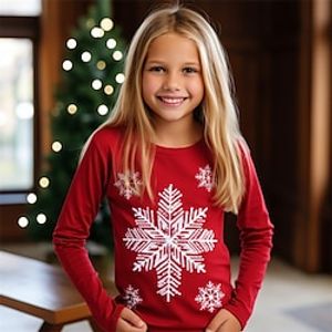 Christmas Girls' 3D Snowflake Tee Shirt Long Sleeve 3D Print Fall Winter Active Fashion Cute Polyester Kids 3-12 Years Crew Neck Outdoor Casual Daily Regular Fit Lightinthebox