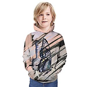 Kids Boys' Hoodie  Sweatshirt Long Sleeve Butterfly 3D Print Animal Print Dusty Rose Children Tops Summer Active Daily Wear Regular Fit 3-13 Years Lightinthebox