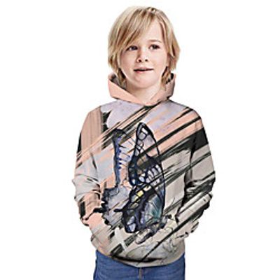 Kids Boys' Hoodie  Sweatshirt Long Sleeve Butterfly 3D Print Animal Print Dusty Rose Children Tops Summer Active Daily Wear Regular Fit 3-13 Years Lightinthebox
