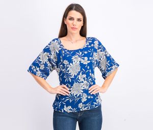 Womens Julianne Tie Front Cuffed Sleeve Blouse  Blue/White