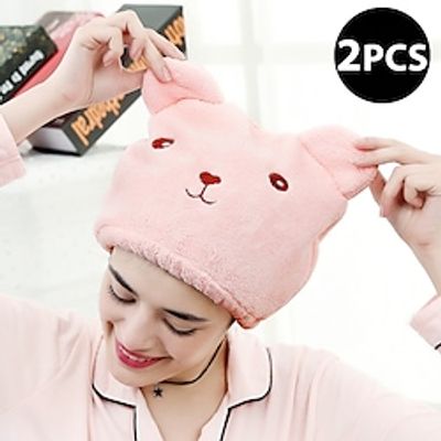 2pcs Cartoon Microfiber Hair Wrap Caps Hair Accessories Turban Bathroom Shower Cap Quickly Towel Drying Towel Hats Women Sauna Cap miniinthebox