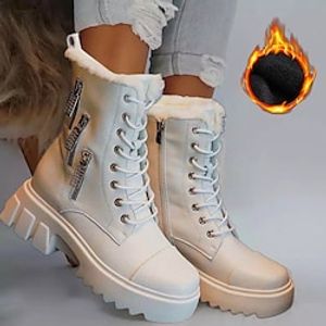 Women's Boots Snow Boots Combat Boots Outdoor Daily Fleece Lined Booties Ankle Boots Winter Embroidery Flat Heel Round Toe Casual Comfort Minimalism Satin Magic Tape Solid Color Black White miniinthebox