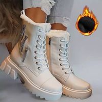 Women's Boots Snow Boots Combat Boots Outdoor Daily Fleece Lined Booties Ankle Boots Winter Embroidery Flat Heel Round Toe Casual Comfort Minimalism Satin Magic Tape Solid Color Black White miniinthebox - thumbnail