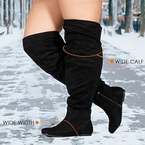 Women's Boots Suede Shoes Slouchy Boots Plus Size Outdoor Daily Over The Knee Boots Mid Calf Boots Winter Zipper Flat Heel Round Toe Casual Comfort Minimalism Suede Zipper Solid Color Dark Grey Dark miniinthebox
