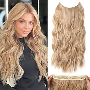 Hair Extensions 20 Inch Long Wavy Blonde Hair Extensions with Invisible Wire Adjustable Size 4 Secure Clips in Hair Extensions for Women Lightinthebox