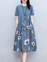 Vintage Print Loose Casual Shift Dresses