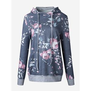 Floral Print Patchwork Hooded Women Hoodies