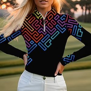 Women's Polo Shirt Golf Shirt Breathable Quick Dry Moisture Wicking Long Sleeve Golf Apparel Golf Clothes Regular Fit Zipper Stand Collar Printed Spring Autumn Tennis Golf Pickleball Lightinthebox