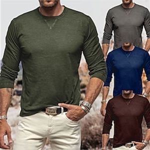 Men's T shirt Tee Solid Colored Crew Neck Wine Army Green Navy Blue Gray Street Sports Long Sleeve Clothing Apparel Designer Casual Comfortable Big and Tall miniinthebox
