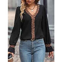 Shirt Blouse Women's Black Leopard Print Daily Fashion V Neck Regular Fit S Lightinthebox - thumbnail