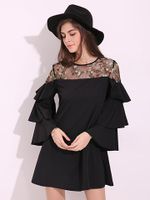 Sexy Women Embroidery Sheer Flouncing Sleeve Mini Dress