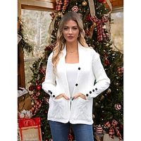 Women's Cardigan Cable Knit V Neck Polyester Button Pocket Knitted Fall Winter Regular Outdoor Christmas Daily Fashion Streetwear Casual Long Sleeve Solid Color White S M L Lightinthebox - thumbnail