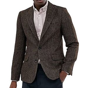 Men's Classic Thick Warm Blazer Jacket Regular Tailored Fit Solid Colored Single Breasted Two-buttons Black Champagne Burgundy Royal Blue Green Light Grey Dark Grey Coffee 2023 Lightinthebox