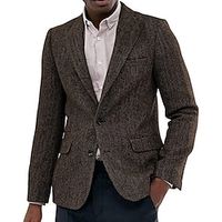Men's Classic Thick Warm Blazer Jacket Regular Tailored Fit Solid Colored Single Breasted Two-buttons Black Champagne Burgundy Royal Blue Green Light Grey Dark Grey Coffee 2023 Lightinthebox - thumbnail