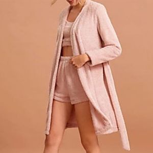 Women's Home Polyester Pant everyday Scoop Neck Suits Long Sleeve Basic Spring  Summer Belt Included Textured XS Blushing Pink Lightinthebox