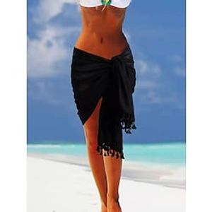 Women's Swimwear Long Skirt Asymmetrical Polyester Black White Red Blue Skirts Tassel Fringe Beach Wear Swimsuit Bottoms Vacation Beach S M miniinthebox