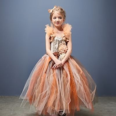 Kids Girls' Party Dress Cartoon Flower Sleeveless Formal Special Occasion Sequins Mesh Princess Beautiful Polyester Maxi Party Dress Spring Fall Winter 3-10 Years skirt  hairpin Lightinthebox