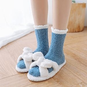 Women's 1 Pair Socks Slipper Socks Fashion Comfort Polyester Solid Colored Casual Daily Indoor Warm Winter Fall Blue Purple Pink Lightinthebox