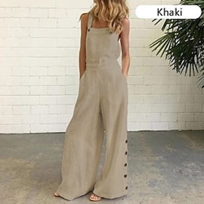 Women's Overall Pocket Solid Color Square Neck Casual Dailywear Holiday Bootcut Loose Fit Sleeveless Sleeveless Black White Navy Blue S M L Summer Lightinthebox