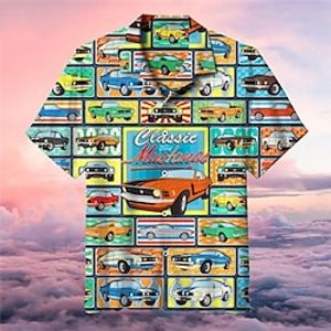 Men's Shirt Summer Hawaiian Shirt Car Graphic Prints Vintage Turndown Green Casual Holiday Short Sleeve Button-Down Print Clothing Apparel Tropical Fashion Hawaiian Soft Lightinthebox