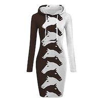 Women's Hoodie Dress Casual Dress Mini Dress Warm Active Outdoor Going out Weekend Hoodie Print Pocket Horse Loose Fit Black Purple Brown S M L XL XXL Lightinthebox - thumbnail