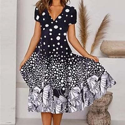 Women's A Line Dress Knee Length Dress Black Short Sleeve Floral Print Spring Summer V Neck Elegant Casual Vacation 2022 S M L XL XXL miniinthebox Women's A Line Dress Knee Length Dress Black Short Sleeve Floral Print Spring Summer V Neck Elegant Casual Vacation 2022 S M L XL XXL miniinthebox