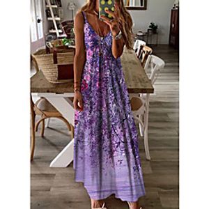 Women's A Line Dress Maxi long Dress Purple Sleeveless Floral Print Print Spring Summer V Neck Casual 2021 S M L XL XXL 3XL Lightinthebox