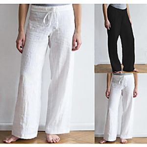 Women's High Waist Yoga Pants Wide Leg Drawstring Bottoms Quick Dry Moisture Wicking Solid Color White Black Linen Yoga Fitness Gym Workout Winter Summer Sports Activewear Micro-elastic Loose Lightinthebox