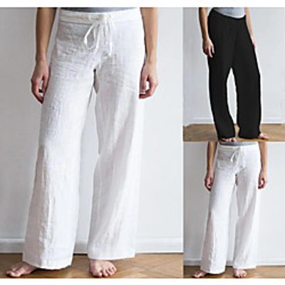 Women's High Waist Yoga Pants Wide Leg Drawstring Bottoms Quick Dry Moisture Wicking Solid Color White Black Linen Yoga Fitness Gym Workout Winter Summer Sports Activewear Micro-elastic Loose Lightinthebox