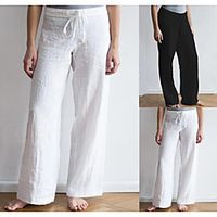 Women's High Waist Yoga Pants Wide Leg Drawstring Bottoms Quick Dry Moisture Wicking Solid Color White Black Linen Yoga Fitness Gym Workout Winter Summer Sports Activewear Micro-elastic Loose Lightinthebox - thumbnail