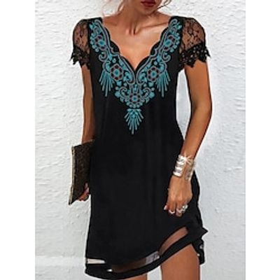 Women's A Line Dress Short Mini Dress Black Short Sleeve Floral Print Ruched Lace Print Spring Summer V Neck Elegant Casual 2022 S M L XL XXL 3XL Lightinthebox Women's A Line Dress Short Mini Dress Black Short Sleeve Floral Print Ruched Lace Print Spring Summer V Neck Elegant Casual 2022 S M L XL XXL 3XL Lightinthebox
