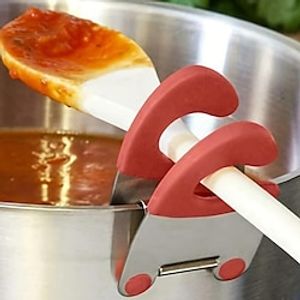 1pc Stainless Steel Pot Spoon Holder, Anti-Scald Silicone Grip Pot Clip Holder For Spoon, Kitchenware Bowl Clip, Cooking Utensils Tools, Spoon Stand Organizer Accessories, Kitchen Tongs Lightinthebox