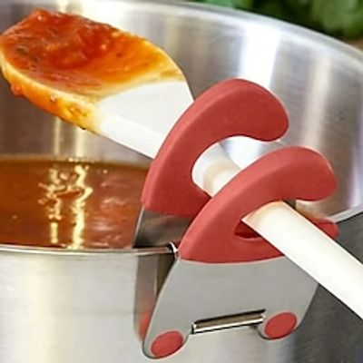 1pc Stainless Steel Pot Spoon Holder, Anti-Scald Silicone Grip Pot Clip Holder For Spoon, Kitchenware Bowl Clip, Cooking Utensils Tools, Spoon Stand Organizer Accessories, Kitchen Tongs Lightinthebox