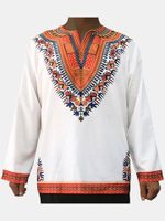 African Retro Style Long-Sleeved Printing T-shirt