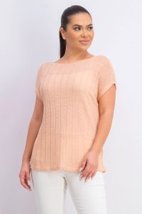 Womens Knitted Short Sleeve Top  Peach